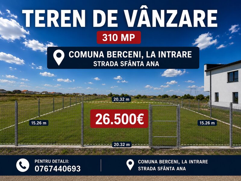 Berceni, la intrarea in comuna, investitie teren
